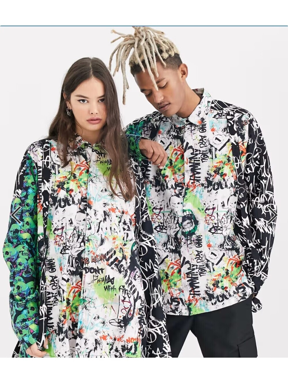 Graffiti Punk Skulls Oversized Button Down, Unisex, Size S/M